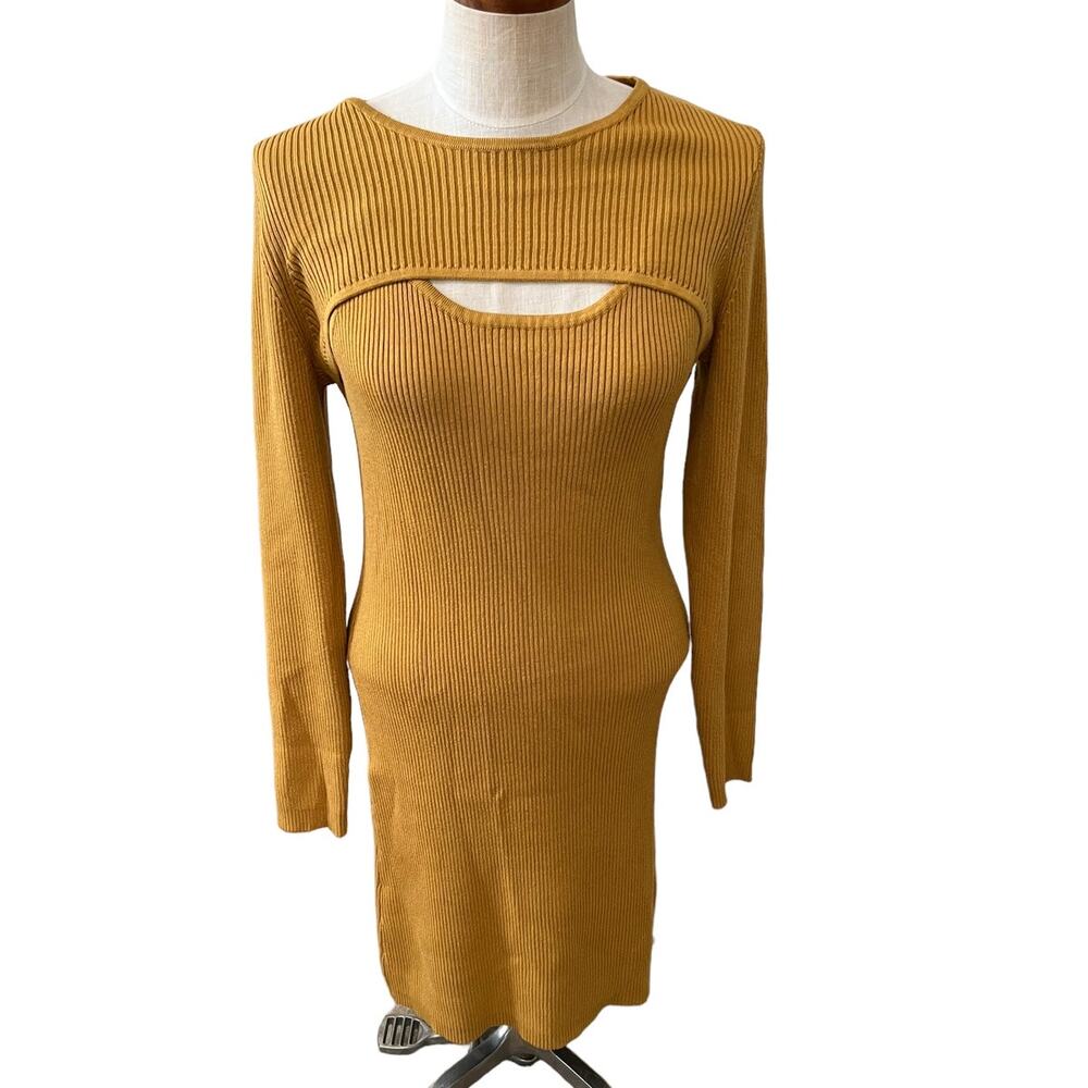 House of Harlow 1960 ribbed knit midi dress and cropped shrug Golden Mustard L
